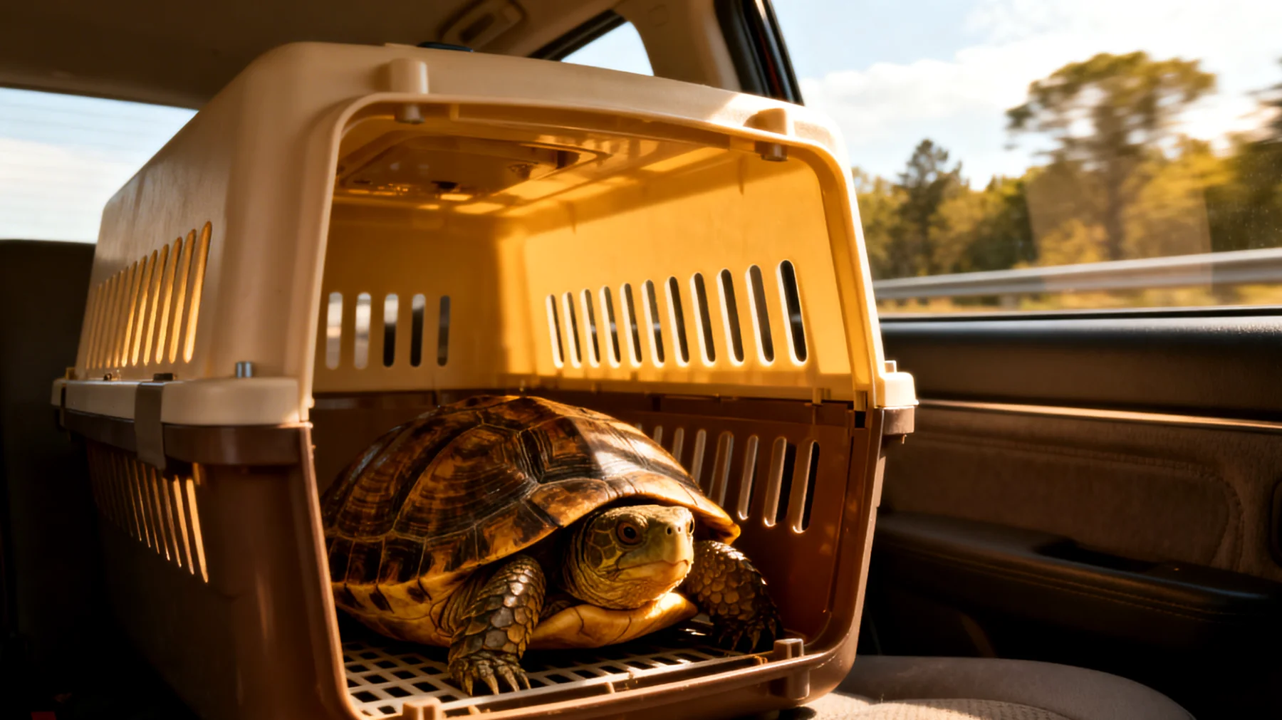 Schildkröten können während einer Reise gestresst werden und benötigen spezielle Transportbedingungen, jedoch ist Training und Verhaltensübungen bei Schildkröten nicht anwendbar, da sie nicht trainierbar sind wie andere Haustiere"